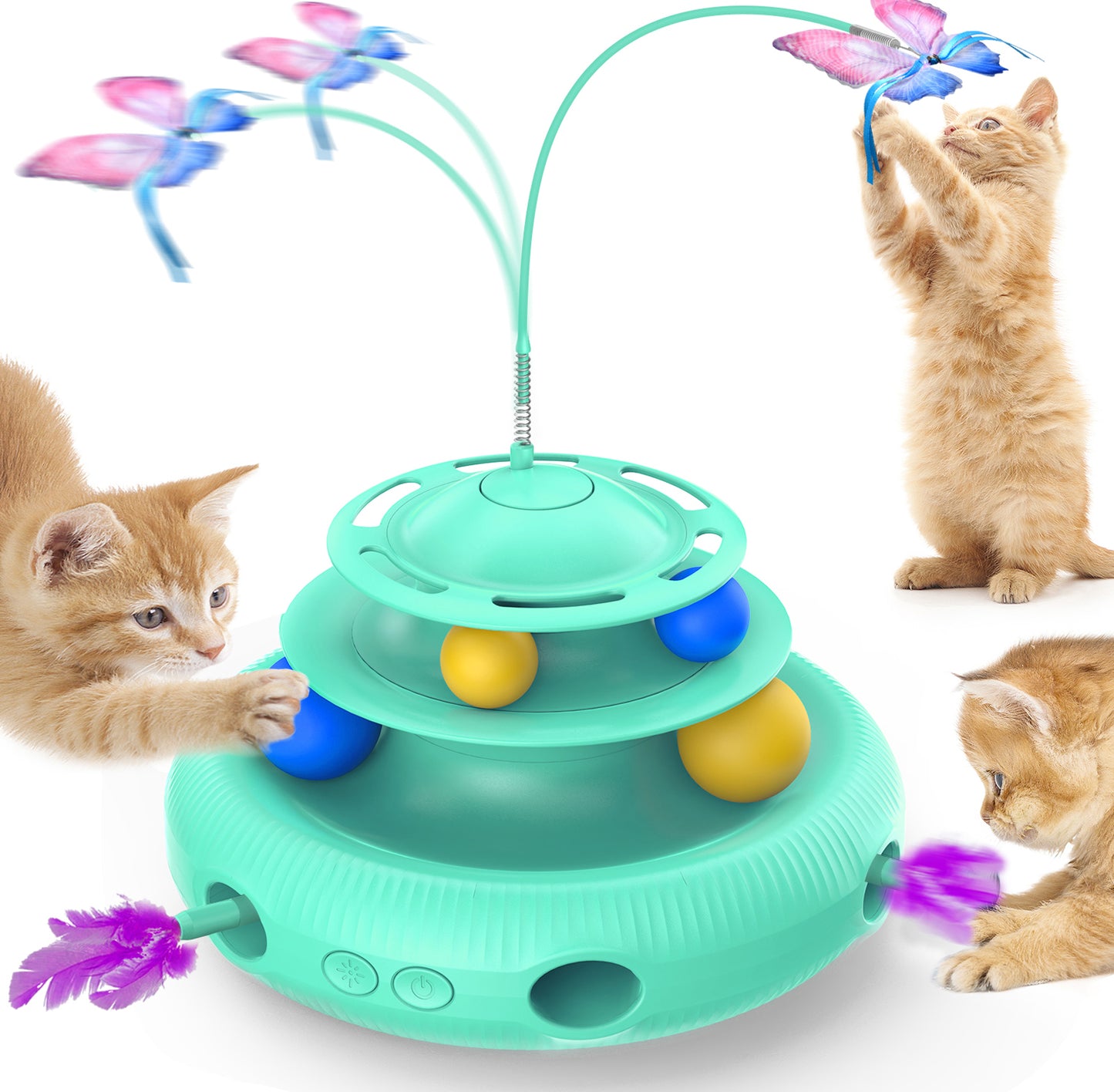 Juguete inteligente para gatos giratorio con forma de mariposa 3 en 1