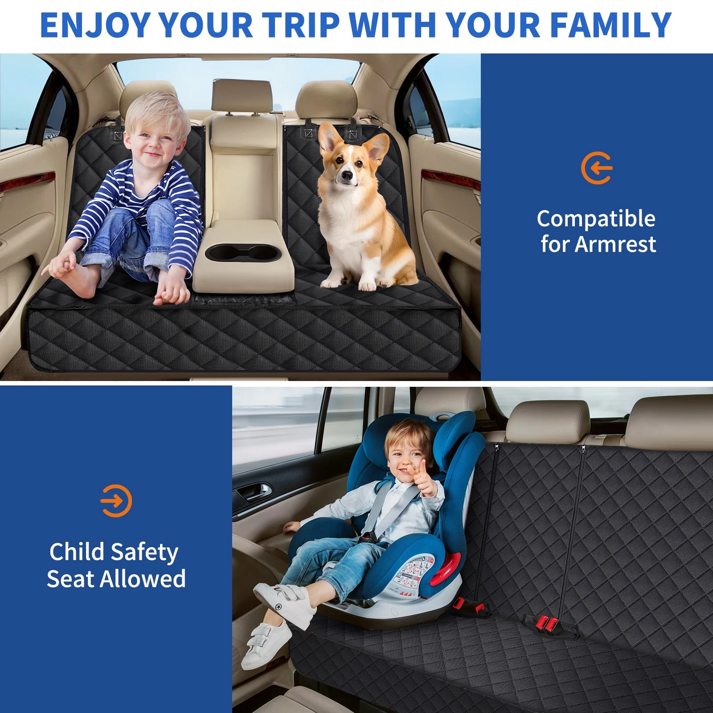 Adjustable Extra Large Pet Car Seat Cover with Waterproof and Non-Slip for Pets