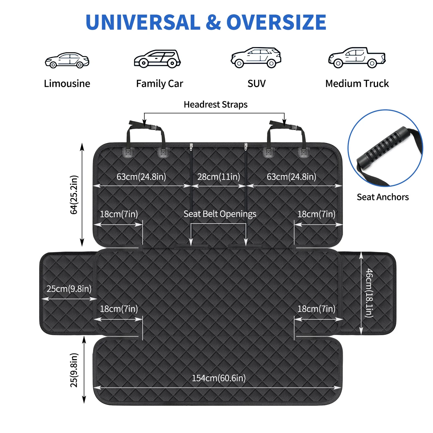Adjustable Extra Large Pet Car Seat Cover with Waterproof and Non-Slip for Pets
