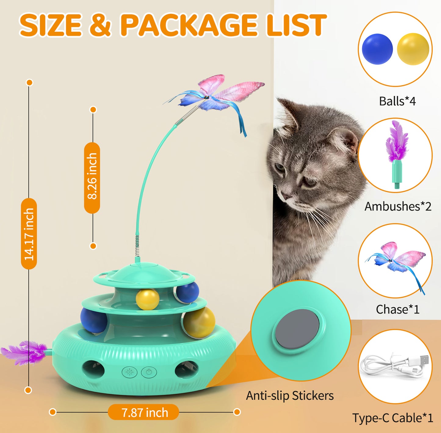 Juguete inteligente para gatos giratorio con forma de mariposa 3 en 1