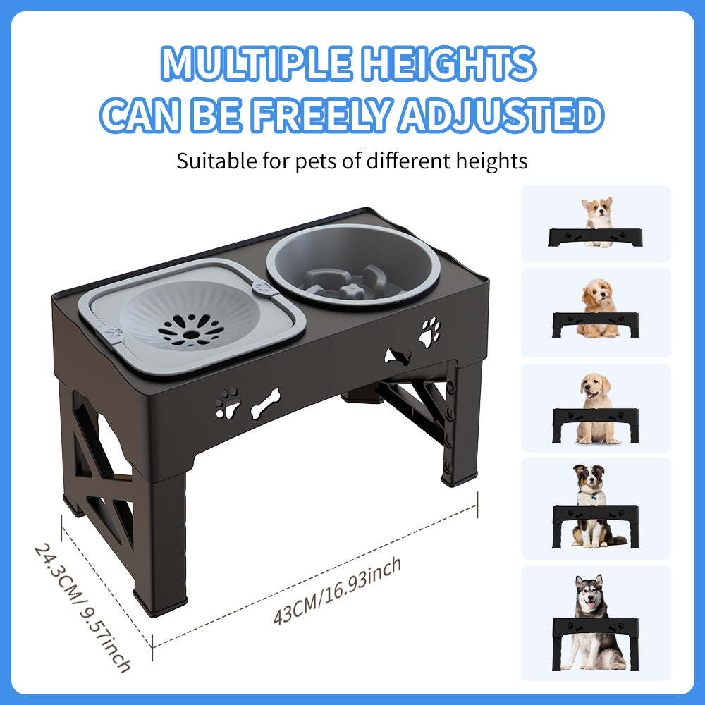 2-in-1 Elevated Slow Feeding Dog Bowl Adjustable Height for Small to Medium Dogs and Cats