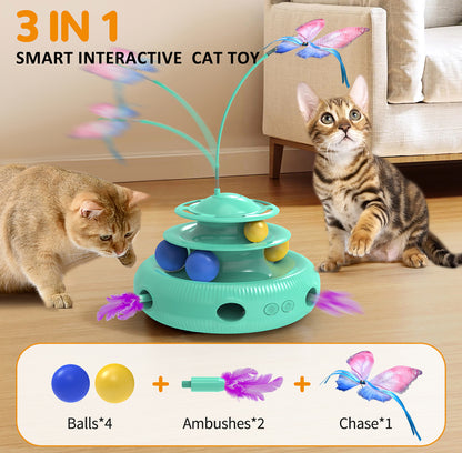 Juguete inteligente para gatos giratorio con forma de mariposa 3 en 1