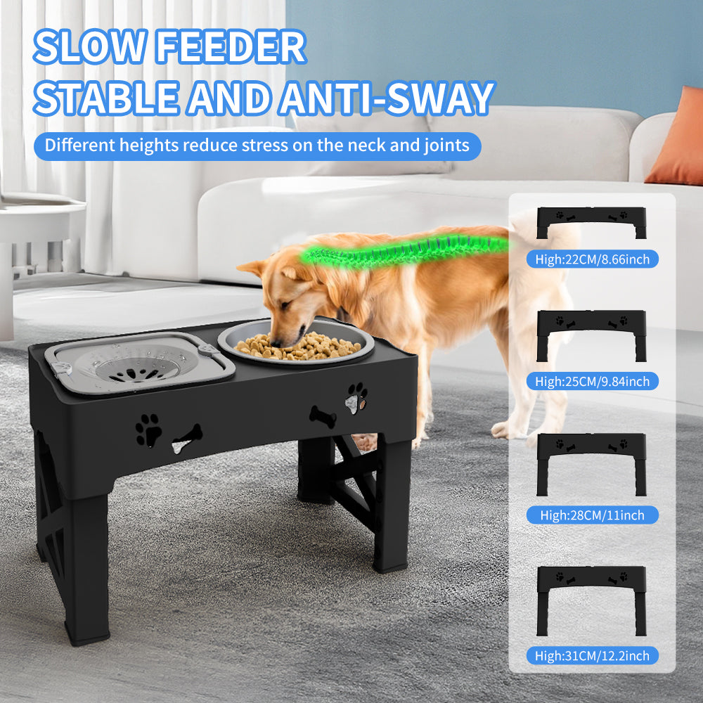 2-in-1 Elevated Slow Feeding Dog Bowl Adjustable Height for Small to Medium Dogs and Cats