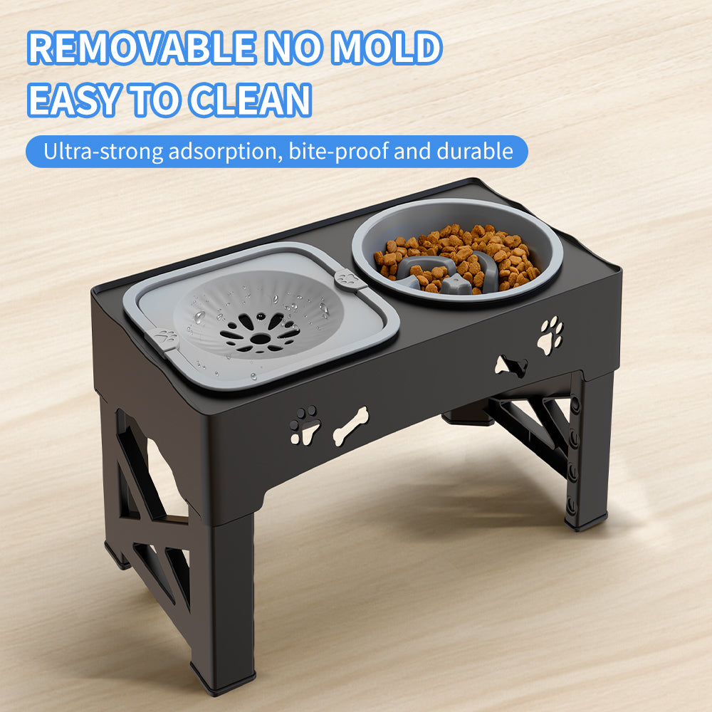 2-in-1 Elevated Slow Feeding Dog Bowl Adjustable Height for Small to Medium Dogs and Cats
