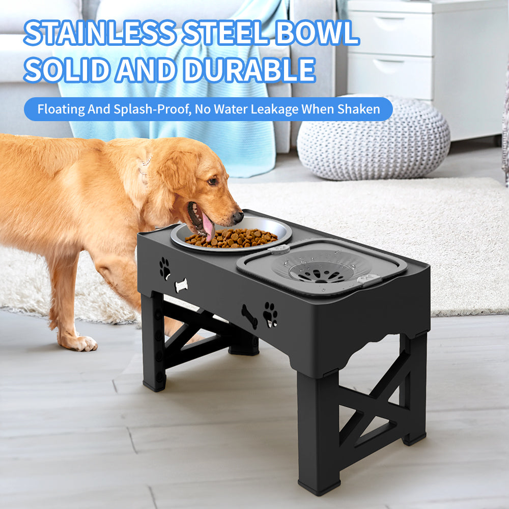 2-in-1 Elevated Slow Feeding Dog Bowl Adjustable Height for Small to Medium Dogs and Cats