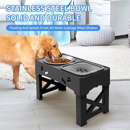 2-in-1 Elevated Slow Feeding Dog Bowl Adjustable Height for Small to Medium Dogs and Cats