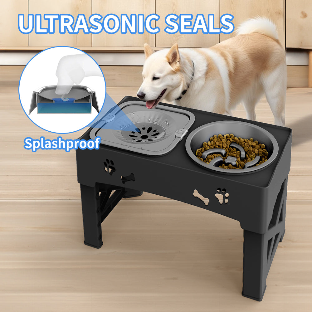 2-in-1 Elevated Slow Feeding Dog Bowl Adjustable Height for Small to Medium Dogs and Cats