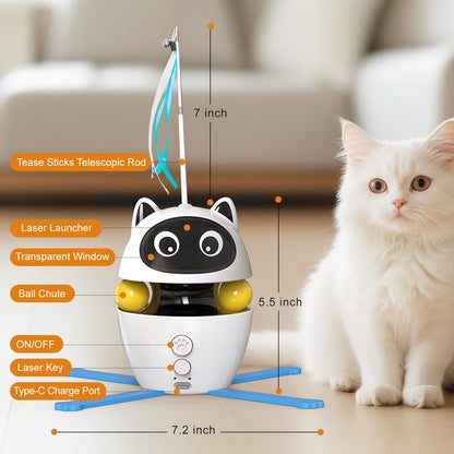 Cornmi Indoor Automatic Cat Toy with Laser, Feather, and Rechargeable Features