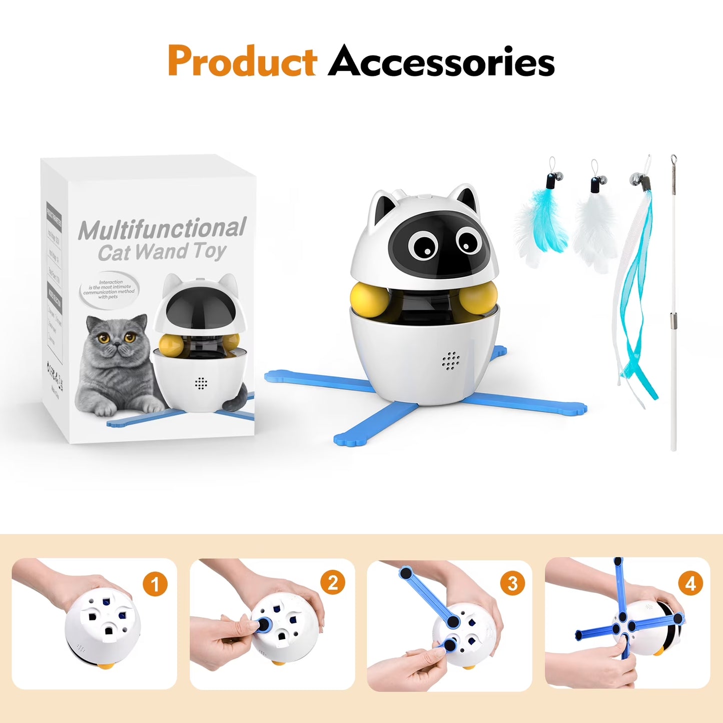 Cornmi Indoor Automatic Cat Toy with Laser, Feather, and Rechargeable Features
