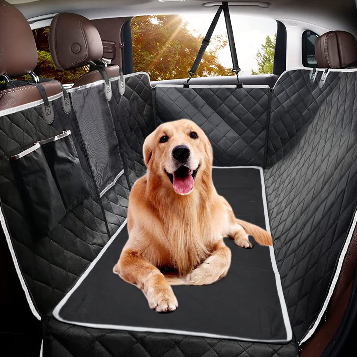 Funda de asiento de coche para perro para asiento trasero, hamaca  impermeable para perros con ventana de malla y cinturón de seguridad para  mascotas