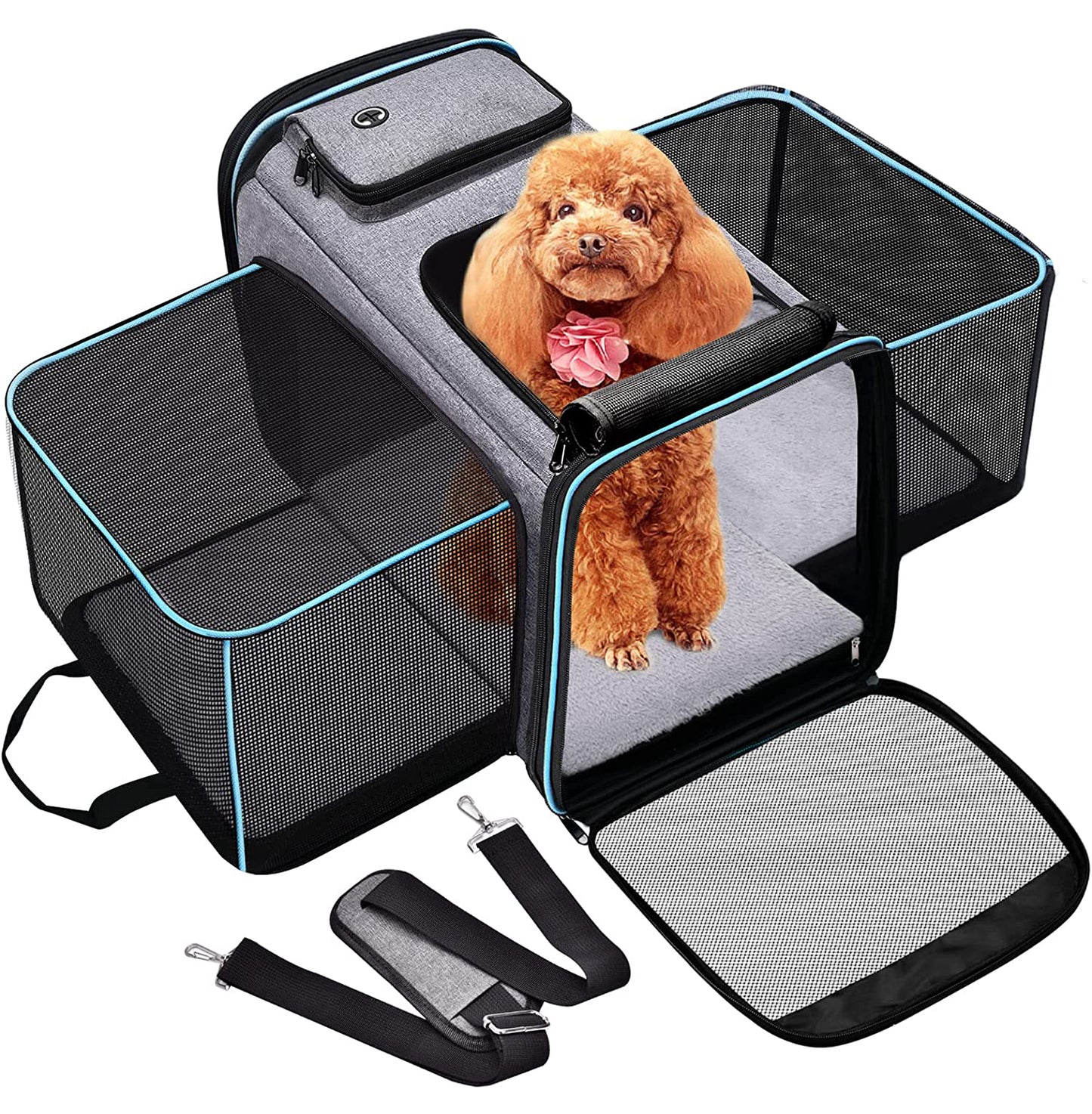 Expandable Travel Pet Carrier Bag with Fleece Pad